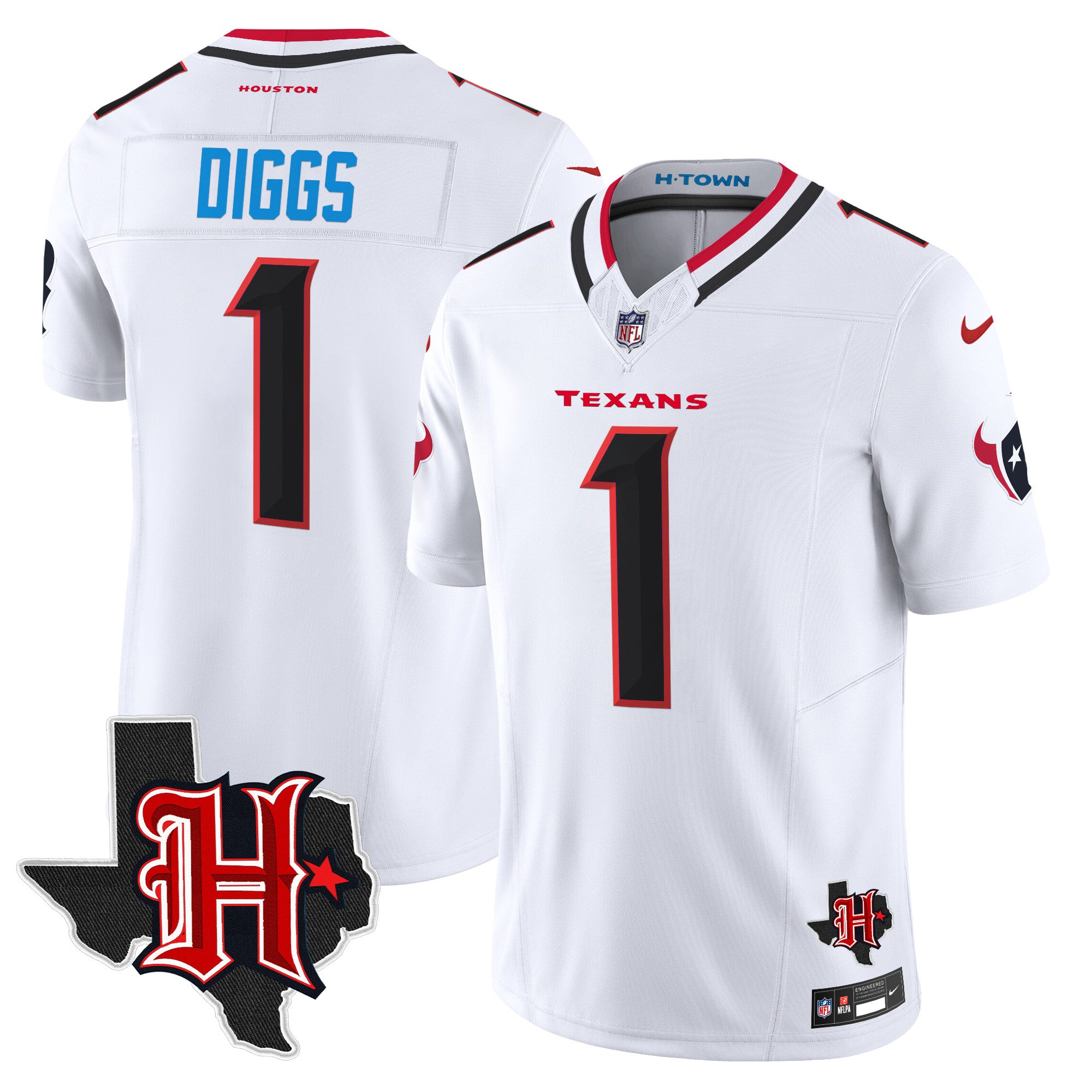 Houston Texans 2024 Texas Patch Vapor Limited Jersey V5 – All Stitched – White – Stefon Diggs Jersey