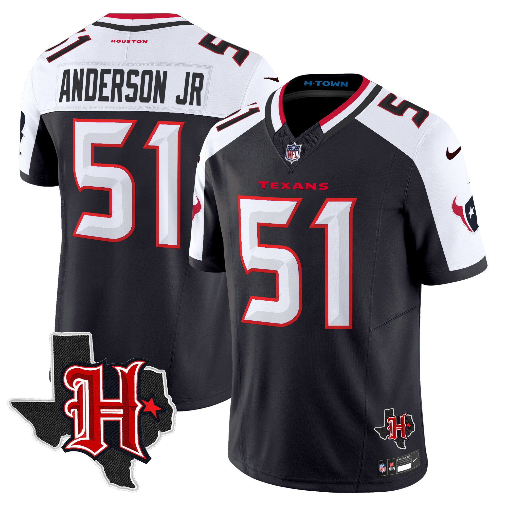 Houston Texans 2024 Texas Patch Vapor Limited Jersey V5 – All Stitched – Navy Alternate – Will Anderson Jr. Jersey