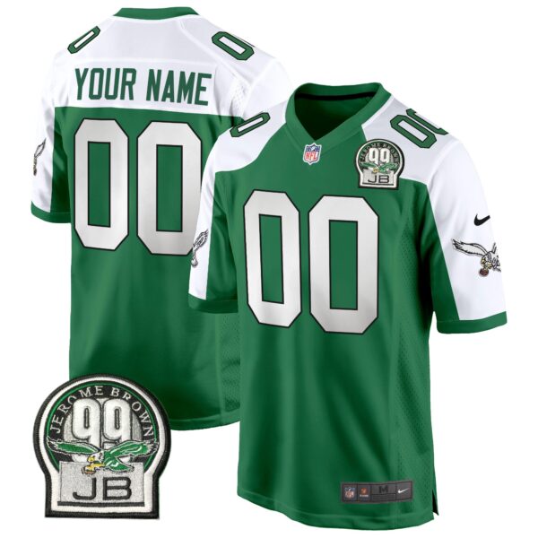 Eagles Jerome Brown Patch Kelly Green Alternate Game Custom Jersey – All Stitched – Kelly Alternate Jersey