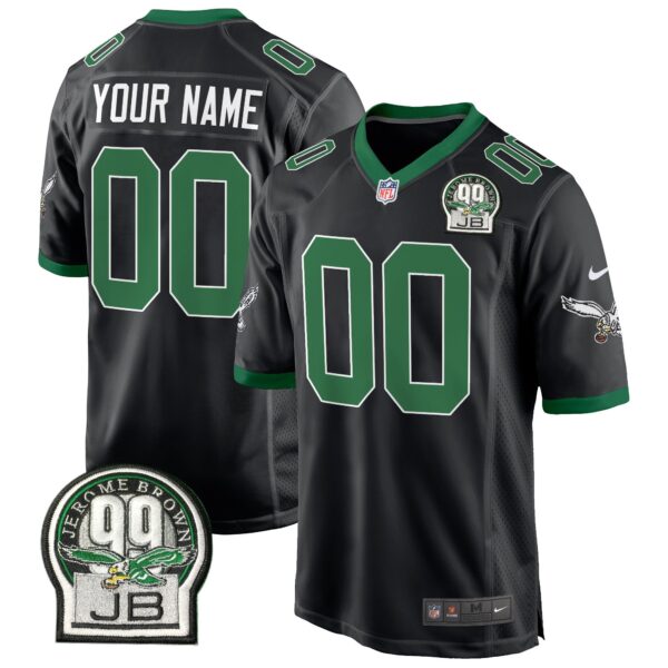 Eagles Jerome Brown Patch Kelly Green Alternate Game Custom Jersey – All Stitched – Black Jersey