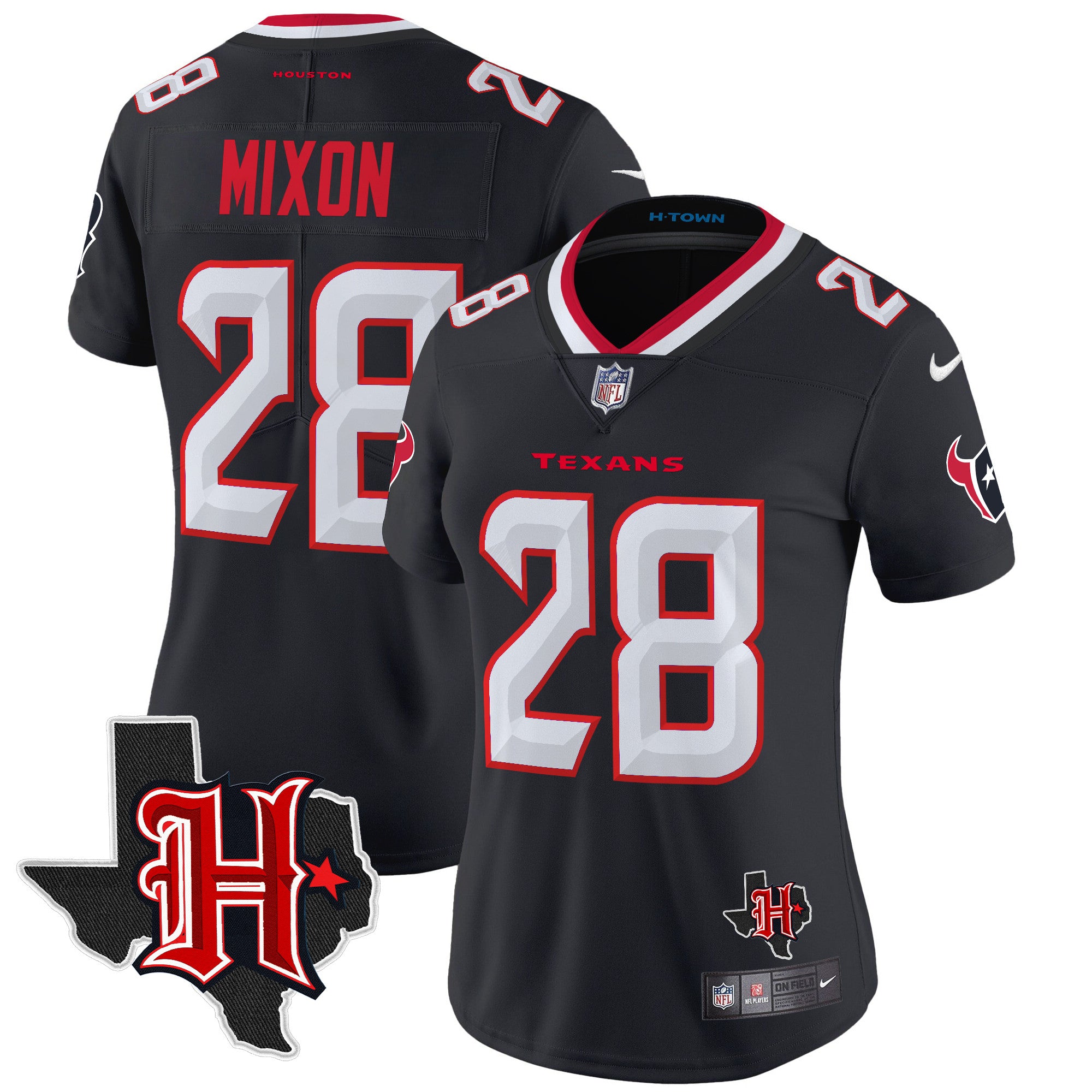 Women’s Houston Texans 2024 Texas Patch Vapor Limited Jersey V5 – All Stitched – Navy – Joe Mixon Jersey