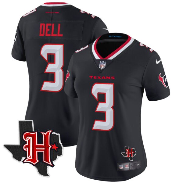 Women’s Houston Texans 2024 Texas Patch Vapor Limited Jersey V5 – All Stitched – Navy – Tank Dell Jersey