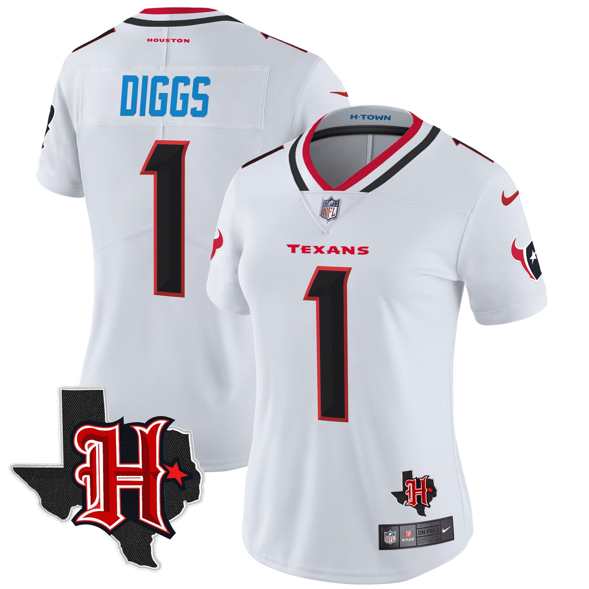 Women’s Houston Texans 2024 Texas Patch Vapor Limited Jersey V5 – All Stitched – White – Stefon Diggs Jersey
