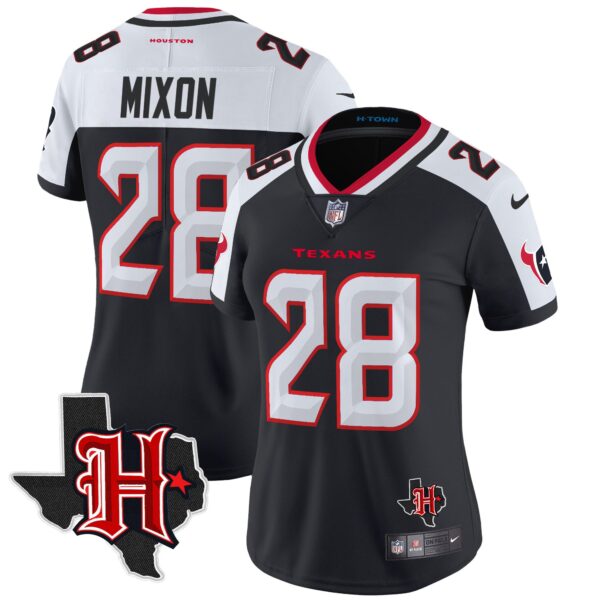 Women’s Houston Texans 2024 Texas Patch Vapor Limited Jersey V5 – All Stitched – Navy Alternate – Joe Mixon Jersey