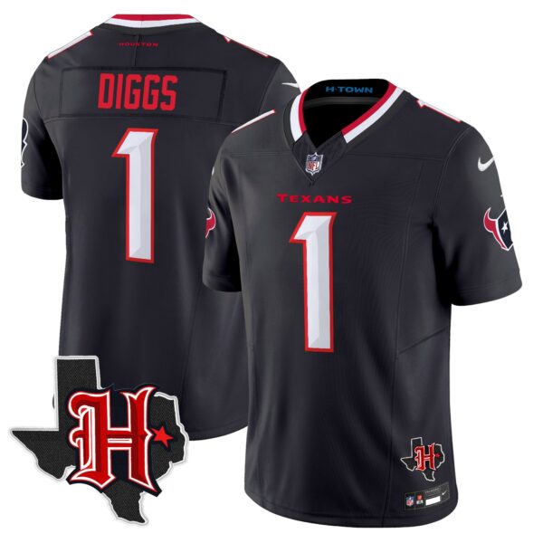 Houston Texans 2024 Texas Patch Vapor Limited Jersey V5 – All Stitched – Navy – Stefon Diggs Jersey