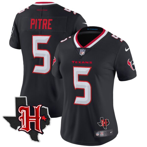 Women’s Houston Texans 2024 Texas Patch Vapor Limited Jersey V5 – All Stitched – Navy – Jalen Pitre Jersey