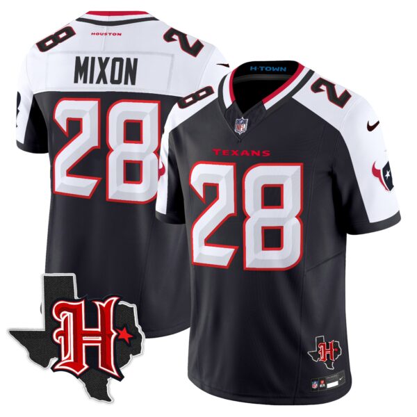Houston Texans 2024 Texas Patch Vapor Limited Jersey V5 – All Stitched – Navy Alternate – Joe Mixon Jersey