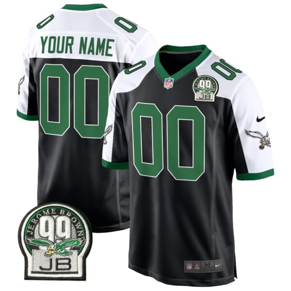 Eagles Jerome Brown Patch Kelly Green Alternate Game Custom Jersey – All Stitched – Black Alternate Jersey