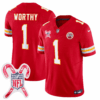 Men’s Kansas City Chiefs Limited Jersey – Christmas Patch – WORTHY – 1 – Red Jersey