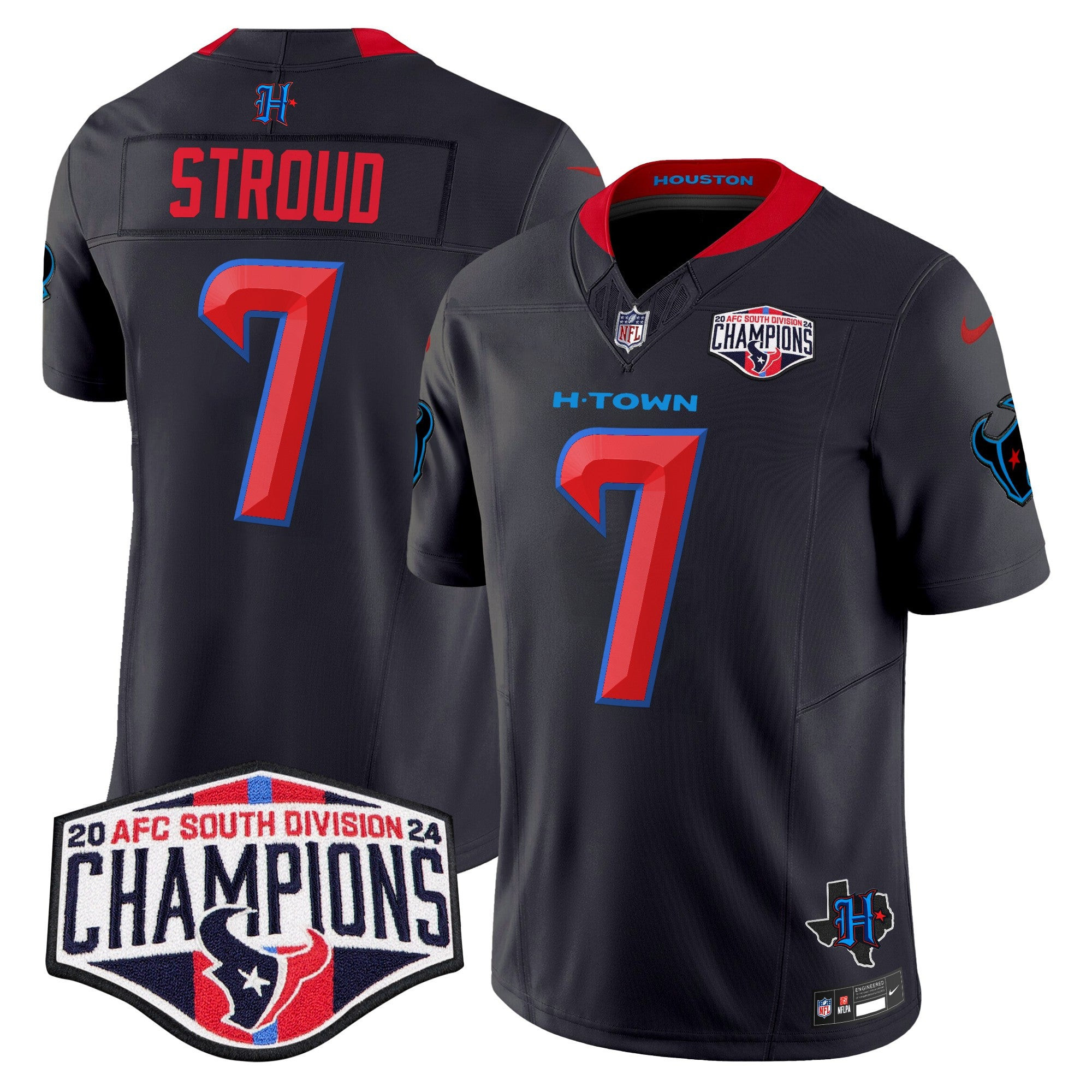 Houston Texans 2024 AFC South Division Champions Patch Vapor Limited Jersey – All Stitched – Navy Limited – C.J. Stroud Jersey