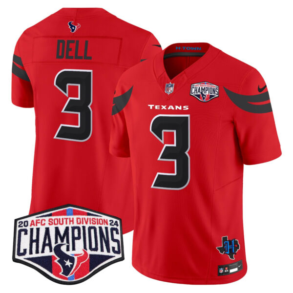 Houston Texans 2024 AFC South Division Champions Patch Vapor Limited Jersey – All Stitched – Red – Tank Dell Jersey