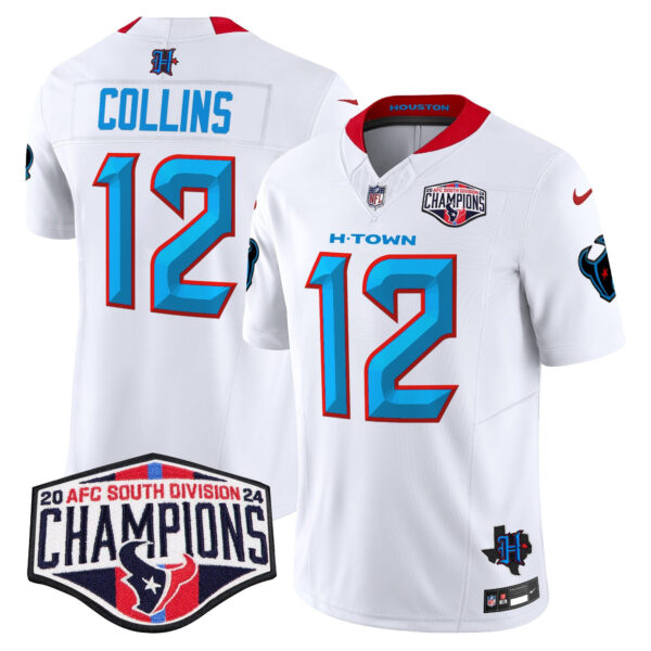 Houston Texans 2024 AFC South Division Champions Patch Vapor Limited Jersey – All Stitched – White – Nico Collins Jersey