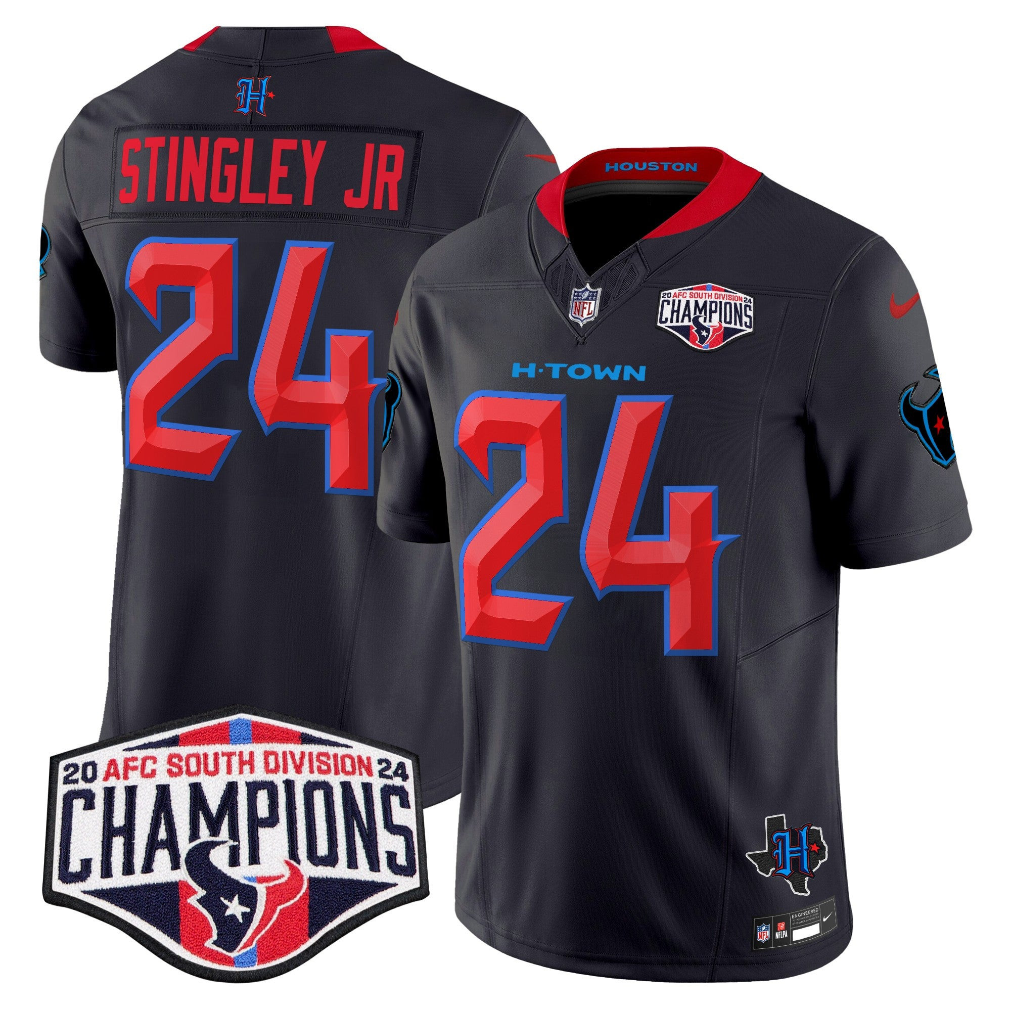 Houston Texans 2024 AFC South Division Champions Patch Vapor Limited Jersey – All Stitched – Navy Limited – Derek Stingley Jr. Jersey