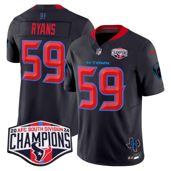 Houston Texans 2024 AFC South Division Champions Patch Vapor Limited Jersey – All Stitched – Navy Limited – DeMeco Ryans Jersey