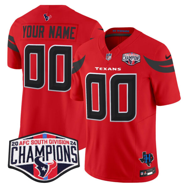 Houston Texans 2024 AFC South Division Champions Patch Vapor Limited Custom Jersey – All Stitched – Red Jersey