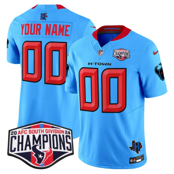Houston Texans 2024 AFC South Division Champions Patch Vapor Limited Custom Jersey – All Stitched – Blue Jersey