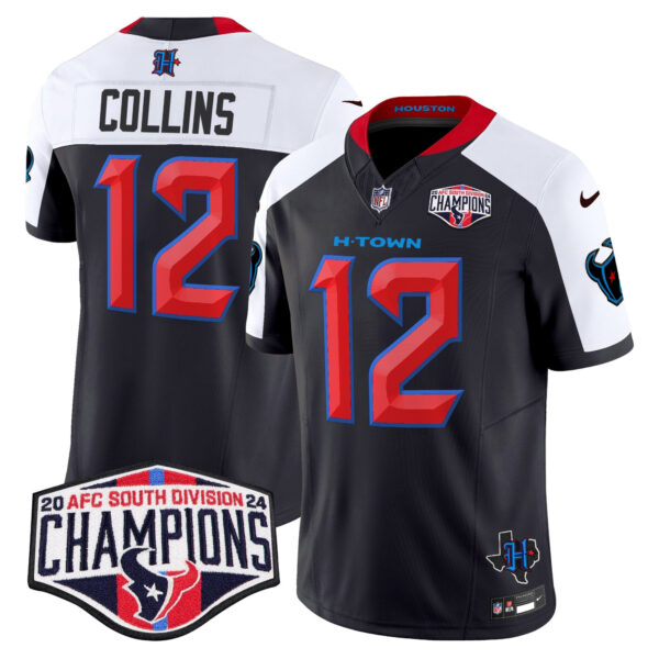 Houston Texans 2024 AFC South Division Champions Patch Vapor Limited Jersey – All Stitched – Navy Alternate – Nico Collins Jersey