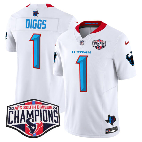 Houston Texans 2024 AFC South Division Champions Patch Vapor Limited Jersey – All Stitched – White – Stefon Diggs Jersey
