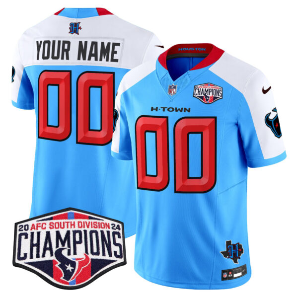 Houston Texans 2024 AFC South Division Champions Patch Vapor Limited Custom Jersey – All Stitched – Blue Alternate Jersey