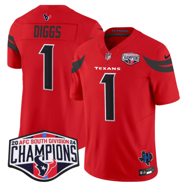 Houston Texans 2024 AFC South Division Champions Patch Vapor Limited Jersey – All Stitched – Red – Stefon Diggs Jersey
