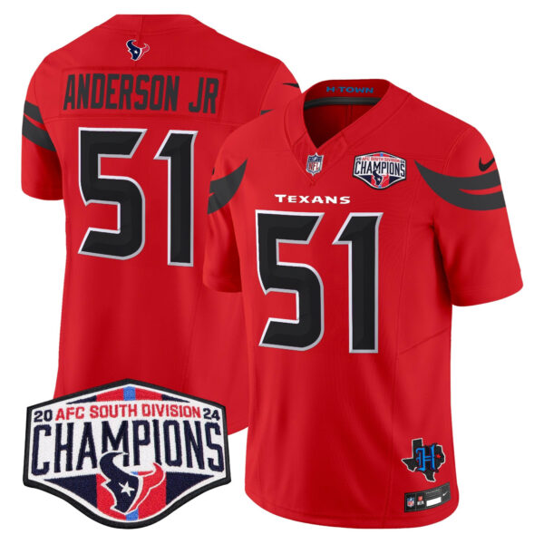 Houston Texans 2024 AFC South Division Champions Patch Vapor Limited Jersey – All Stitched – Red – Will Anderson Jr. Jersey