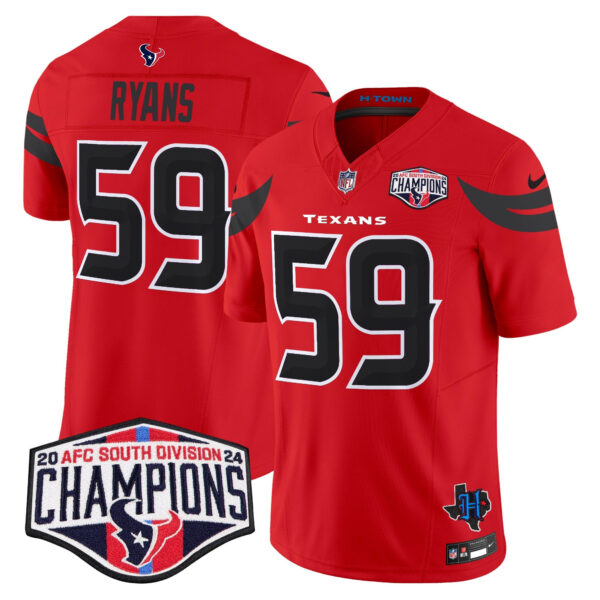 Houston Texans 2024 AFC South Division Champions Patch Vapor Limited Jersey – All Stitched – Red – DeMeco Ryans Jersey