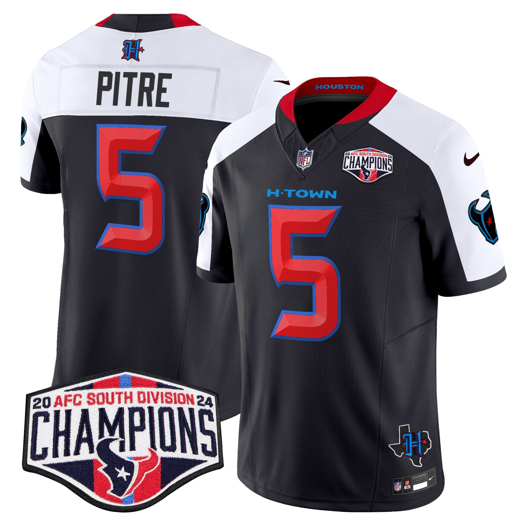 Houston Texans 2024 AFC South Division Champions Patch Vapor Limited Jersey – All Stitched – Navy Alternate – Jalen Pitre Jersey