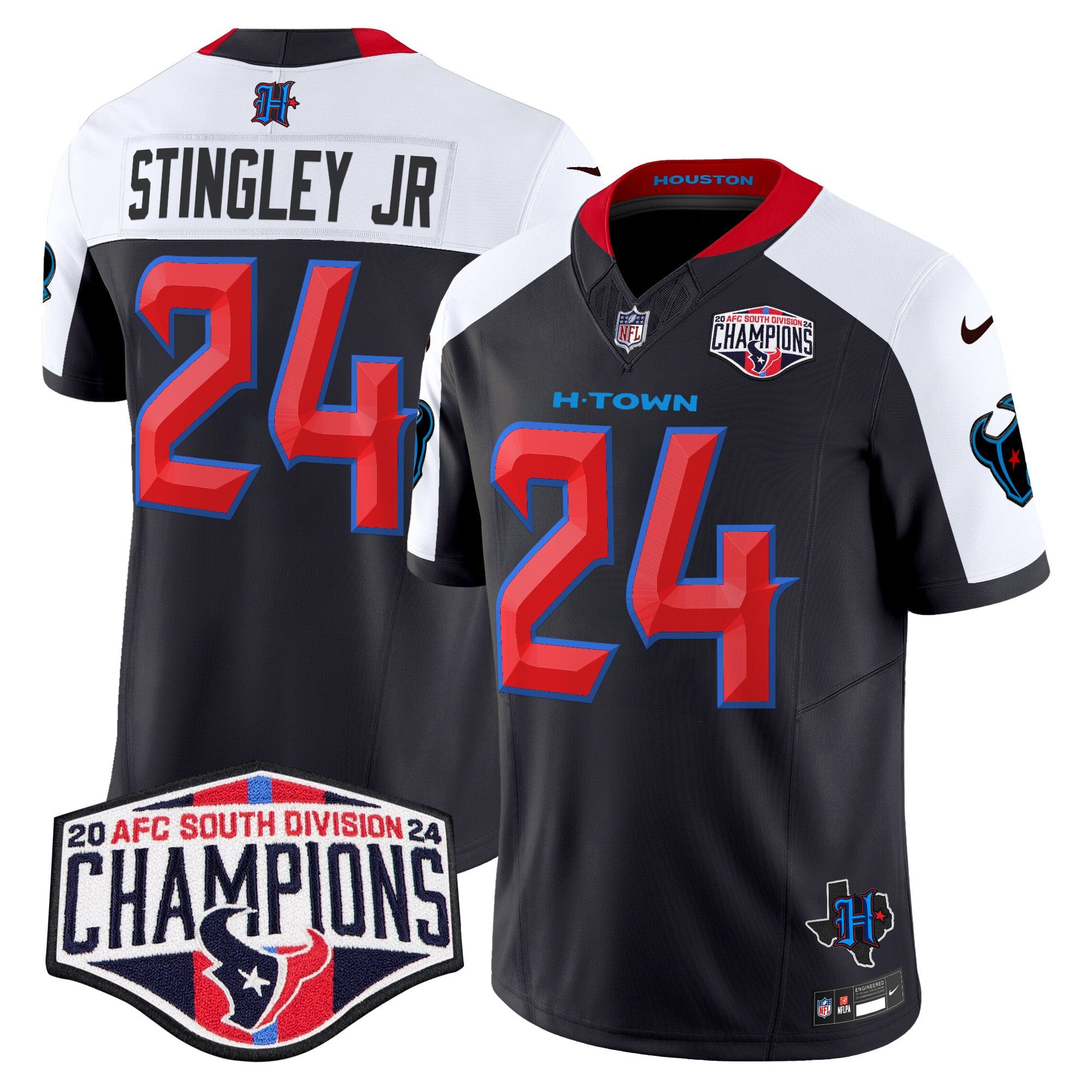Houston Texans 2024 AFC South Division Champions Patch Vapor Limited Jersey – All Stitched – Navy Alternate – Derek Stingley Jr. Jersey