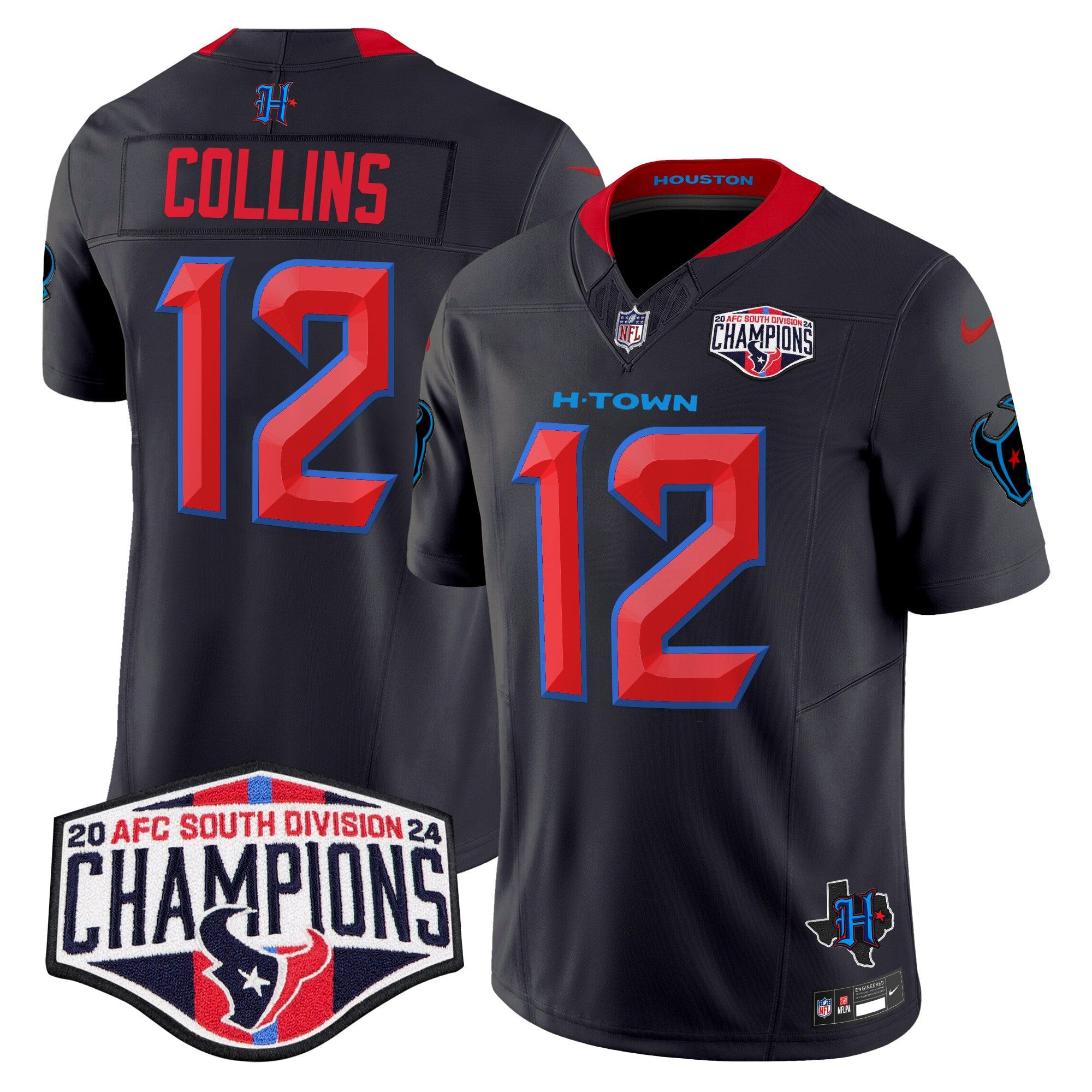 Houston Texans 2024 AFC South Division Champions Patch Vapor Limited Jersey – All Stitched – Navy Limited – Nico Collins Jersey