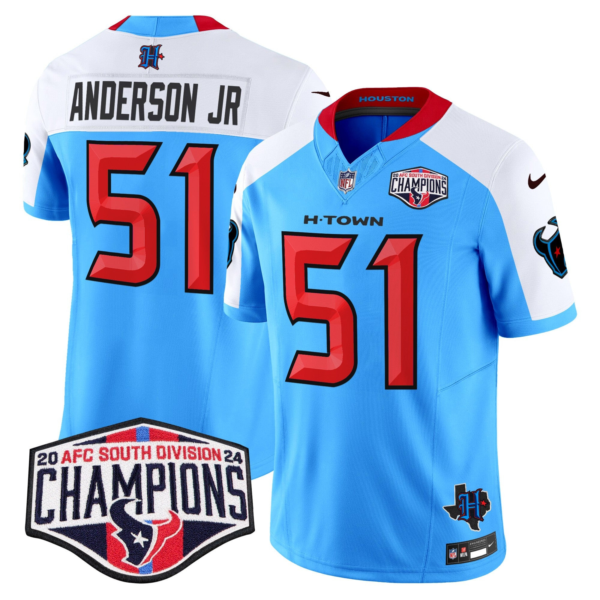Houston Texans 2024 AFC South Division Champions Patch Vapor Limited Jersey – All Stitched – Blue Alternate – Will Anderson Jr. Jersey