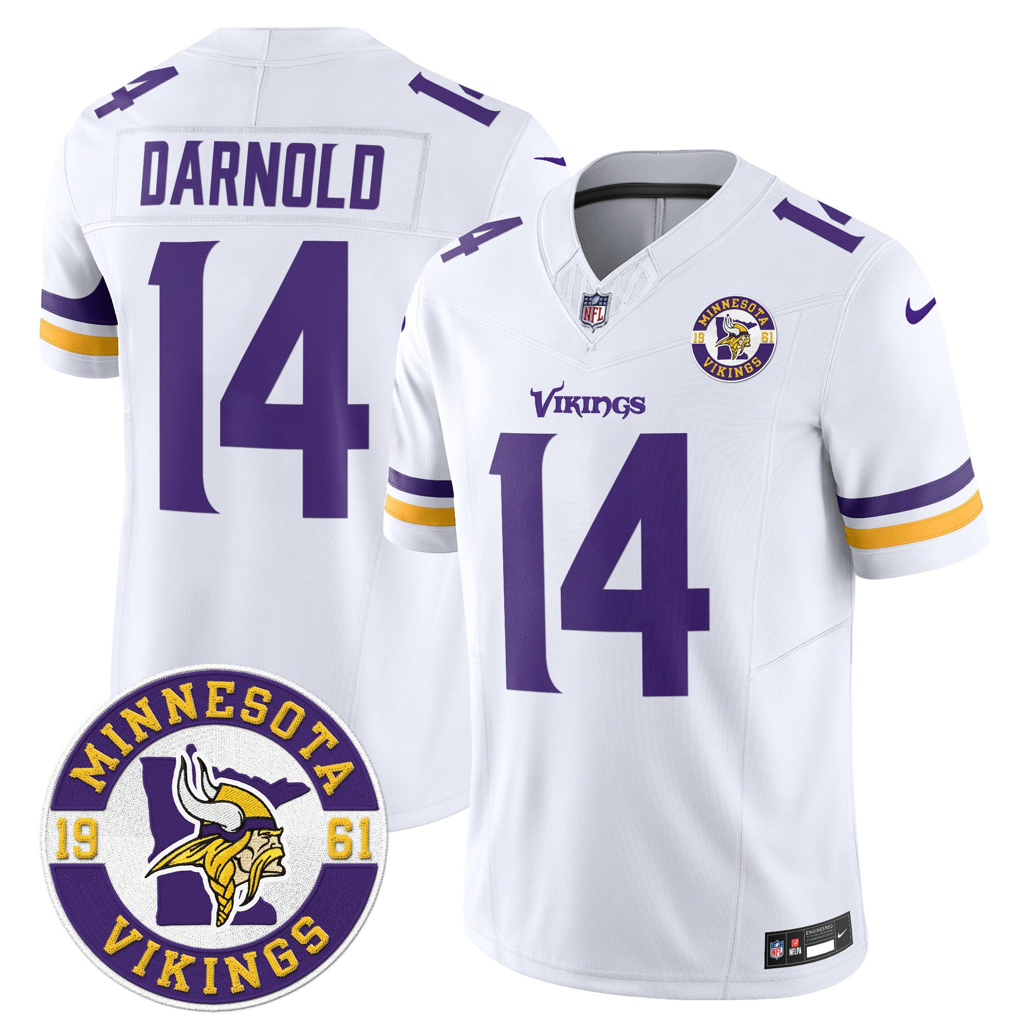 Minnesota Vikings King Of The North Patch Vapor Limited Jersey – Est. 1961 Patch – All Stitched – White – Sam Darnold Jersey