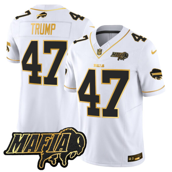 Buffalo Bills 2024 Bills Mafia Patch Gold Vapor Limited Jersey – All Stitched – White Gold – Donald Trump Jersey
