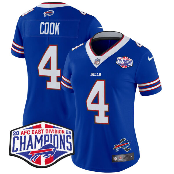 Women’s Bills 2024 AFC East Division Champions Vapor Limited Jersey – All Stitched – Royal – James Cook Jersey