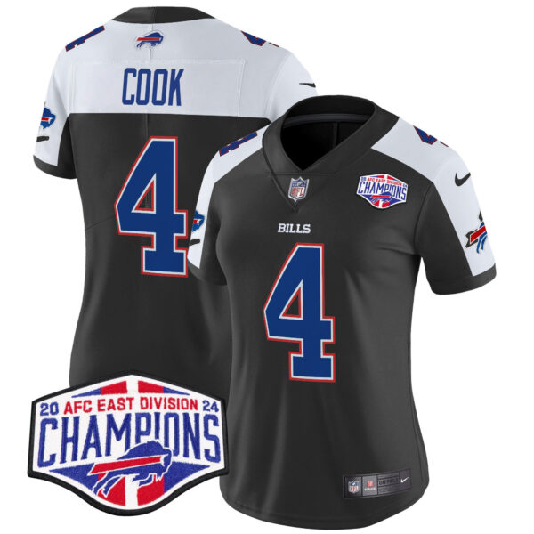 Women’s Bills 2024 AFC East Division Champions Vapor Limited Jersey – All Stitched – Black Alternate – James Cook Jersey