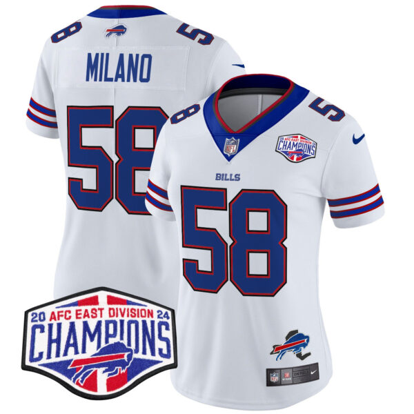 Women’s Bills 2024 AFC East Division Champions Vapor Limited Jersey – All Stitched – White – Matt Milano Jersey