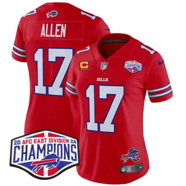 Women’s Bills 2024 AFC East Division Champions Vapor Limited Jersey – All Stitched – Red – Josh Allen Jersey