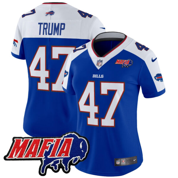 Women’s Buffalo Bills 2024 Bills Mafia Patch Vapor Limited Jersey – All Stitched – Royal Alternate – Donald Trump Jersey
