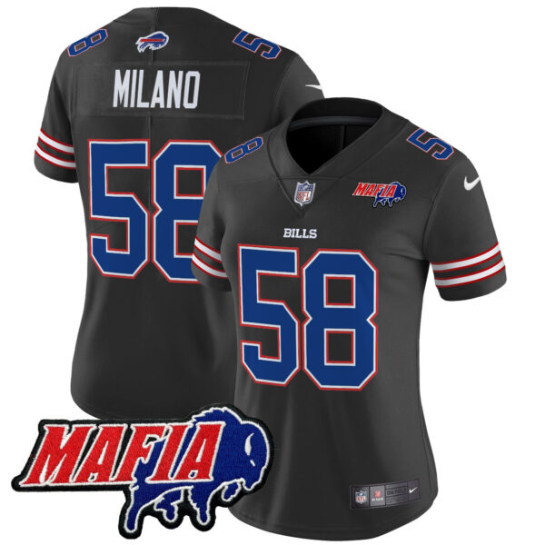 Women’s Buffalo Bills 2024 Bills Mafia Patch Vapor Limited Jersey – All Stitched – Black – Matt Milano Jersey