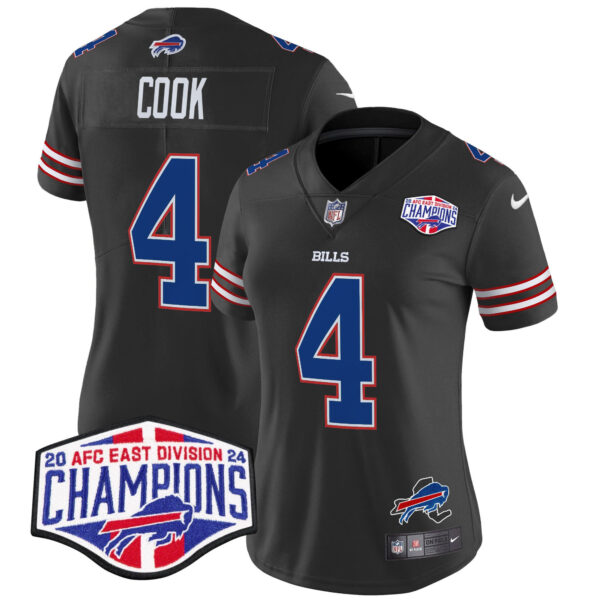 Women’s Bills 2024 AFC East Division Champions Vapor Limited Jersey – All Stitched – Black – James Cook Jersey