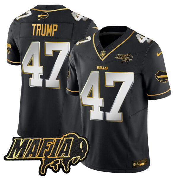 Buffalo Bills 2024 Bills Mafia Patch Gold Vapor Limited Jersey – All Stitched – Black Limited – Donald Trump Jersey