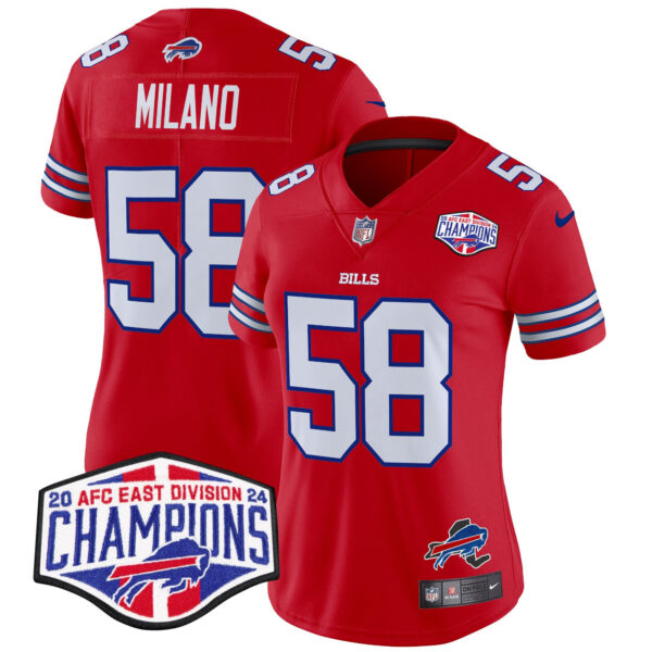 Women’s Bills 2024 AFC East Division Champions Vapor Limited Jersey – All Stitched – Red – Matt Milano Jersey