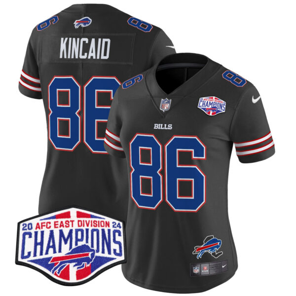 Women’s Bills 2024 AFC East Division Champions Vapor Limited Jersey – All Stitched – Black – Dalton Kincaid Jersey