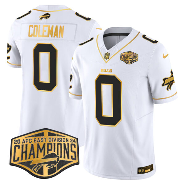 Bills 2024 AFC East Division Champions Gold Vapor Limited Jersey – All Stitched – White Gold – Keon Coleman Jersey