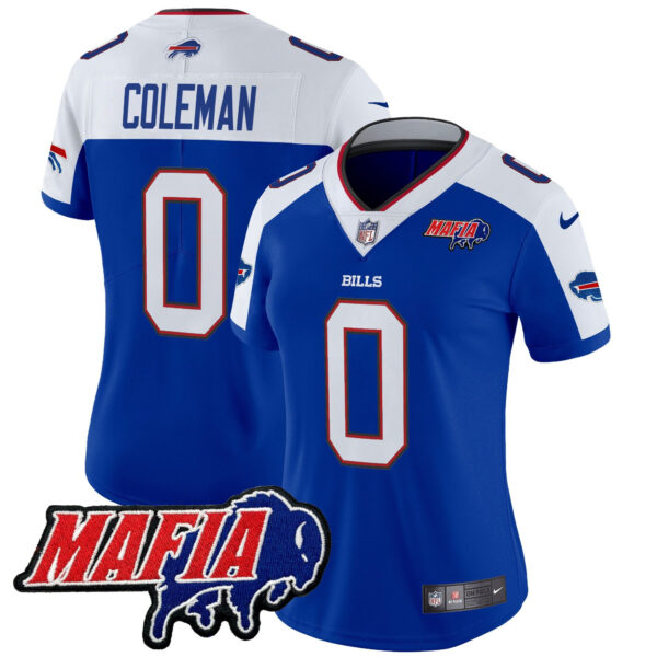 Women’s Buffalo Bills 2024 Bills Mafia Patch Vapor Limited Jersey – All Stitched – Royal Alternate – Keon Coleman Jersey