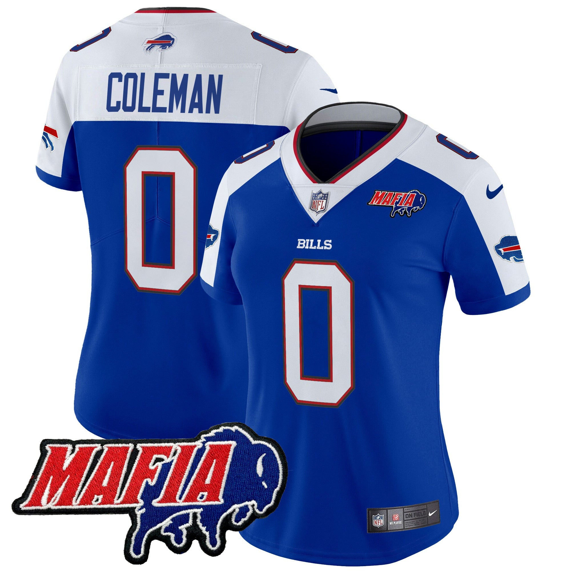 Women’s Buffalo Bills 2024 Bills Mafia Patch Vapor Limited Jersey – All Stitched – Royal Alternate – Keon Coleman Jersey