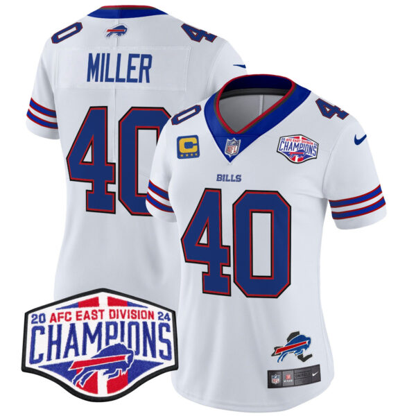 Women’s Bills 2024 AFC East Division Champions Vapor Limited Jersey – All Stitched – White – Von Miller Jersey