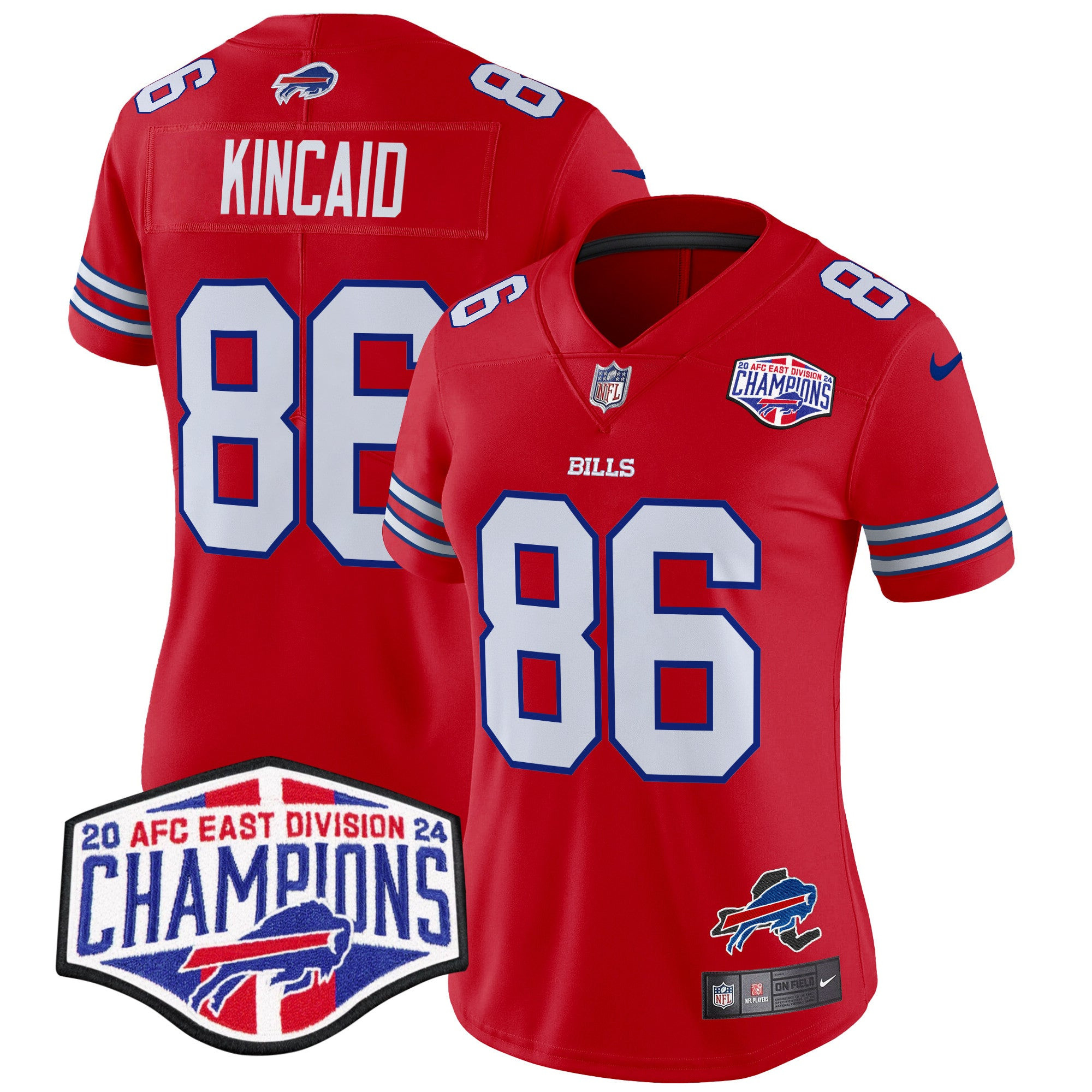 Women’s Bills 2024 AFC East Division Champions Vapor Limited Jersey – All Stitched – Red – Dalton Kincaid Jersey