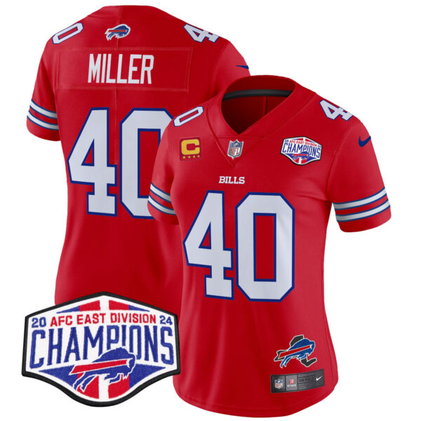 Women’s Bills 2024 AFC East Division Champions Vapor Limited Jersey – All Stitched – Red – Von Miller Jersey