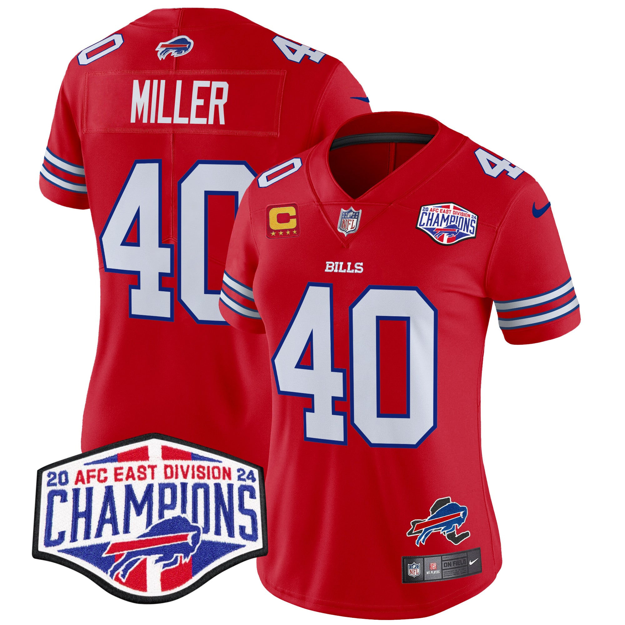Women’s Bills 2024 AFC East Division Champions Vapor Limited Jersey – All Stitched – Red – Von Miller Jersey