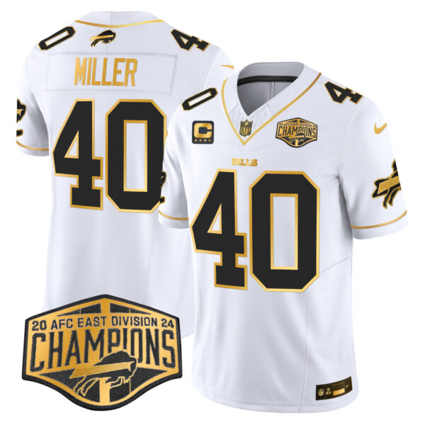 Bills 2024 AFC East Division Champions Gold Vapor Limited Jersey – All Stitched – White Gold – Von Miller Jersey